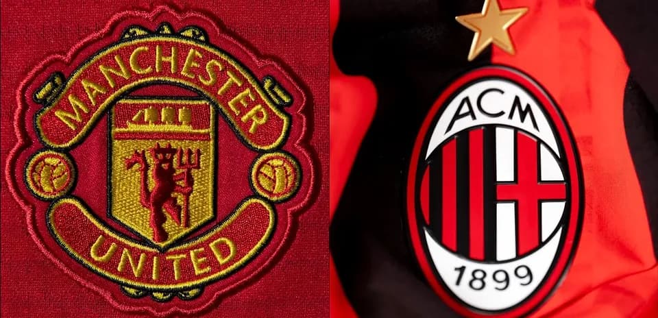 Логотипы Manchester United и AC Milan на ткани