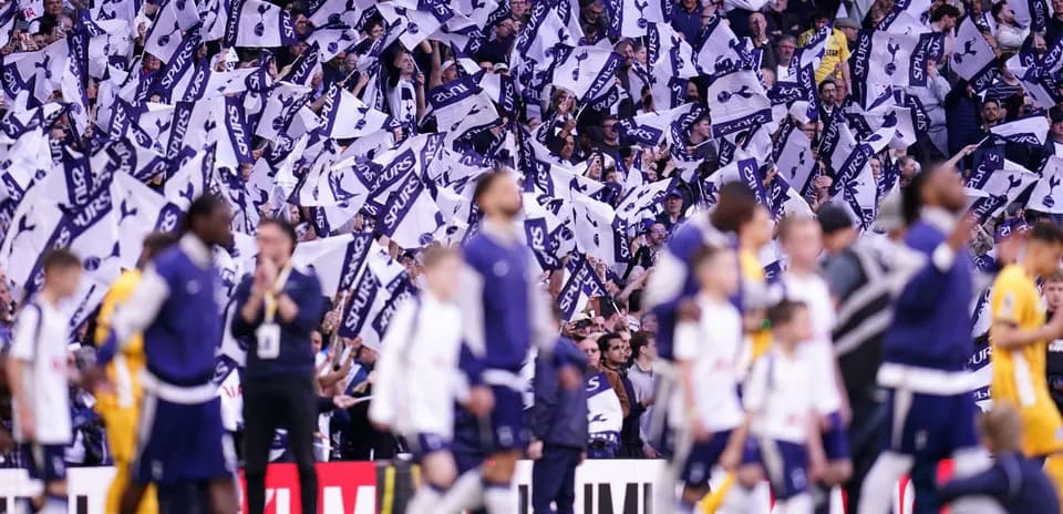 Болельщики с флагами Tottenham Hotspur на трибунах