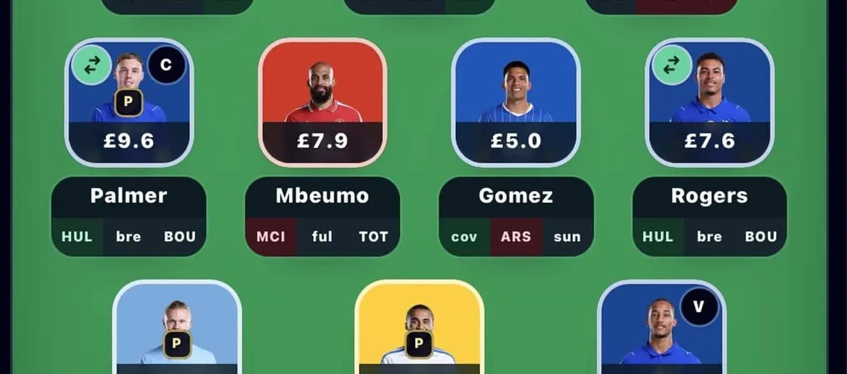 Fantasy football player selection interface with stats