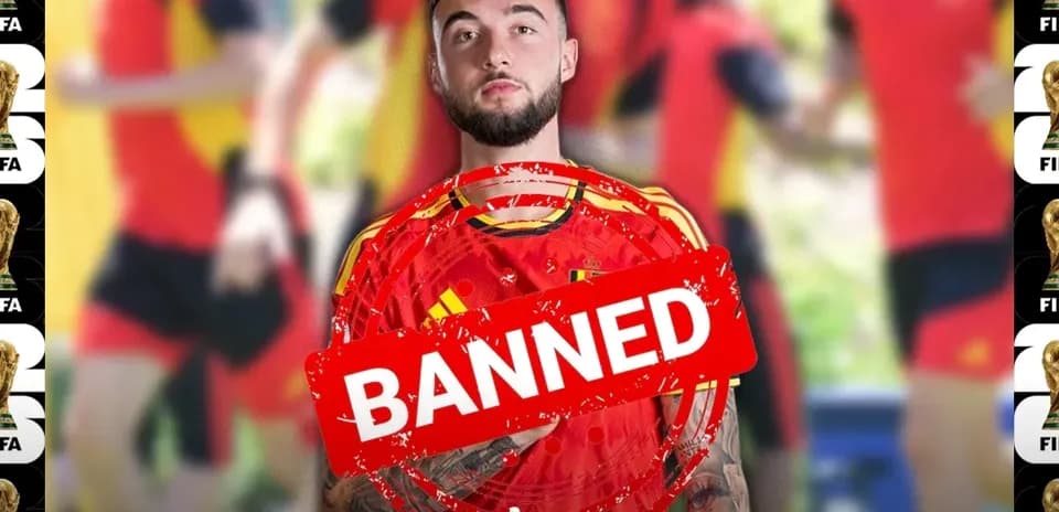 Игрок в тренировочной форме с надписью 'BANNED'