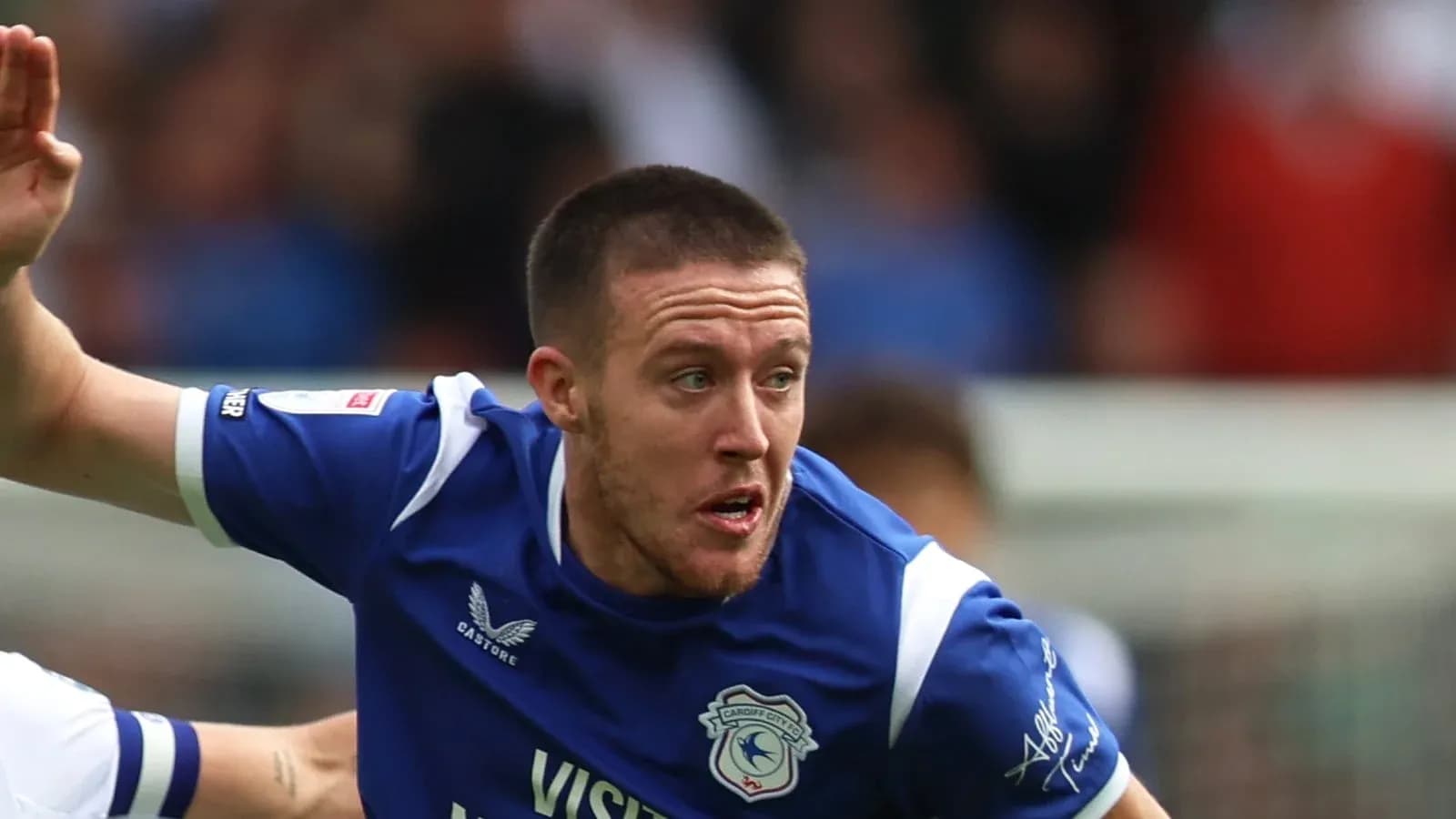 Игрок команды Cardiff City в синей форме на поле