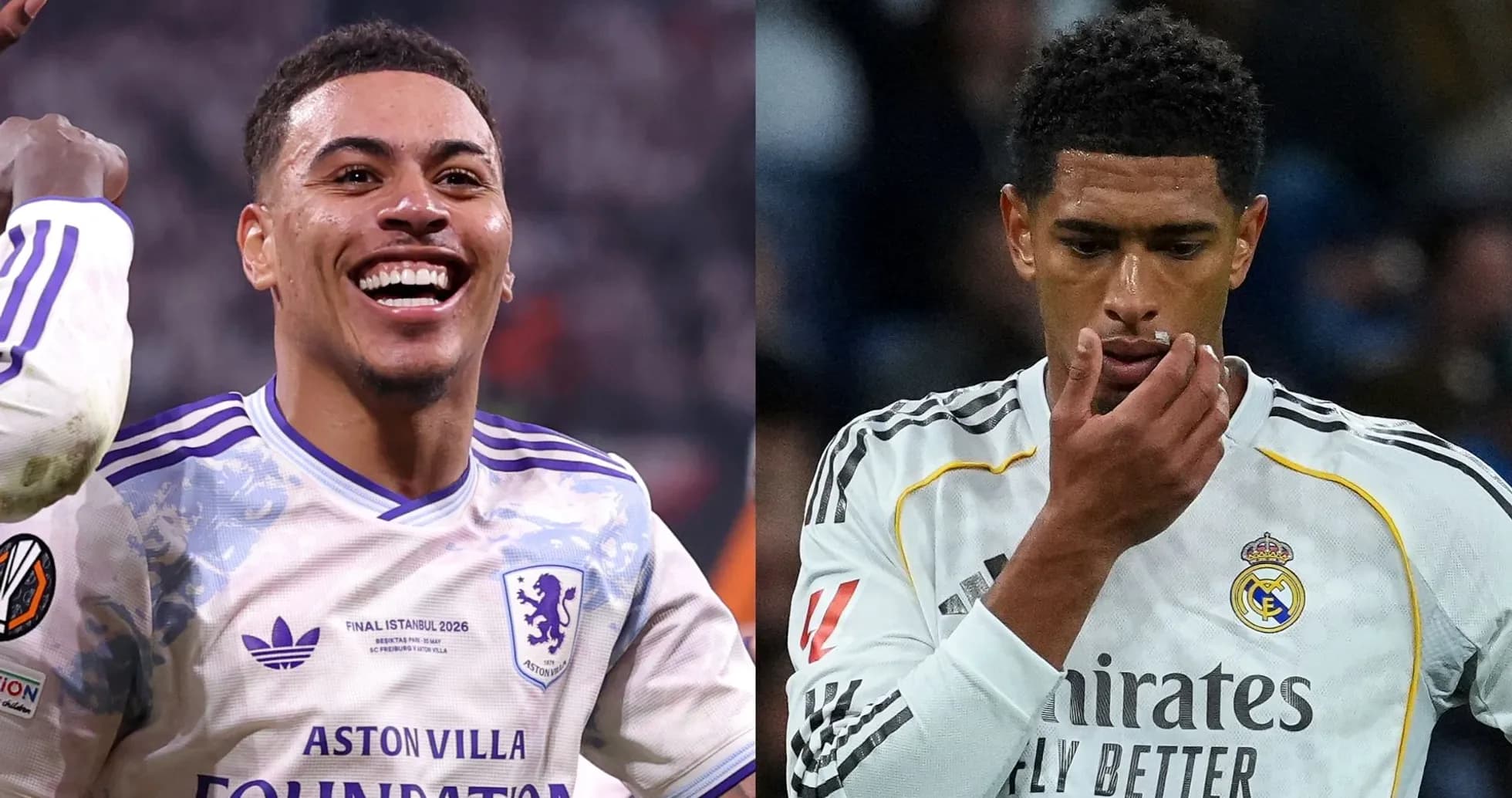 Игроки Aston Villa и Real Madrid на поле