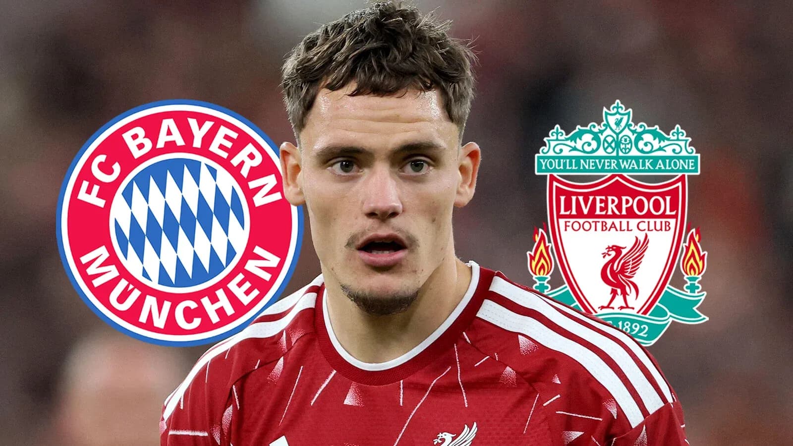 Игрок с логотипами FC Bayern и Liverpool