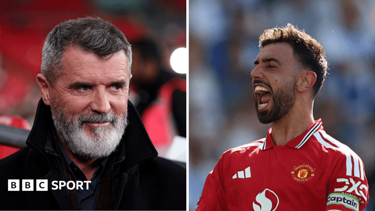 Roy Keane and Bruno Fernandes during match commentary