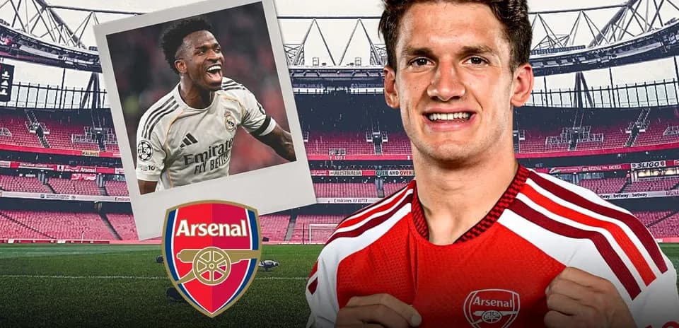 Игроки Arsenal на фоне стадиона Emirates