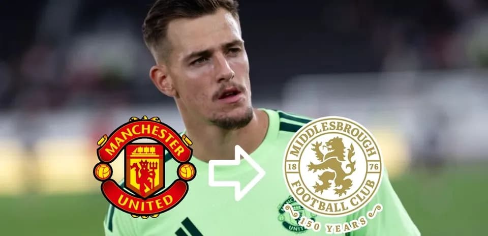 Игрок в форме Manchester United с логотипами клубов