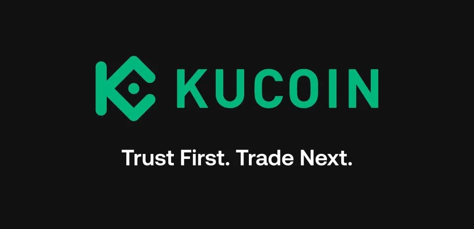 Логотип KuCoin с лозунгом на черном фоне