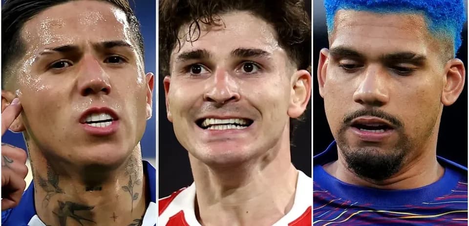 Three football players showing various expressions