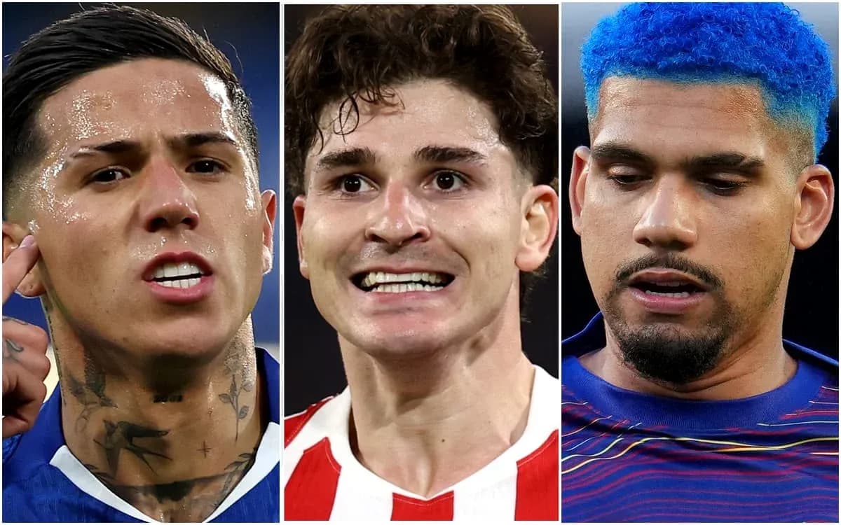 Three football players showing various expressions