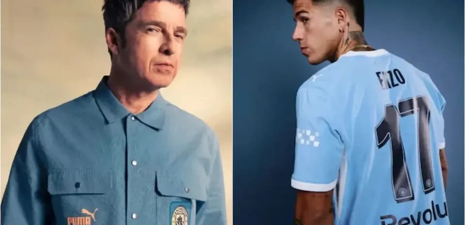 Man in blue shirt and player in jersey 17