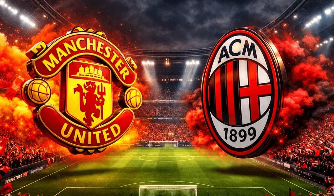 Логотипы Manchester United и AC Milan на стадионе