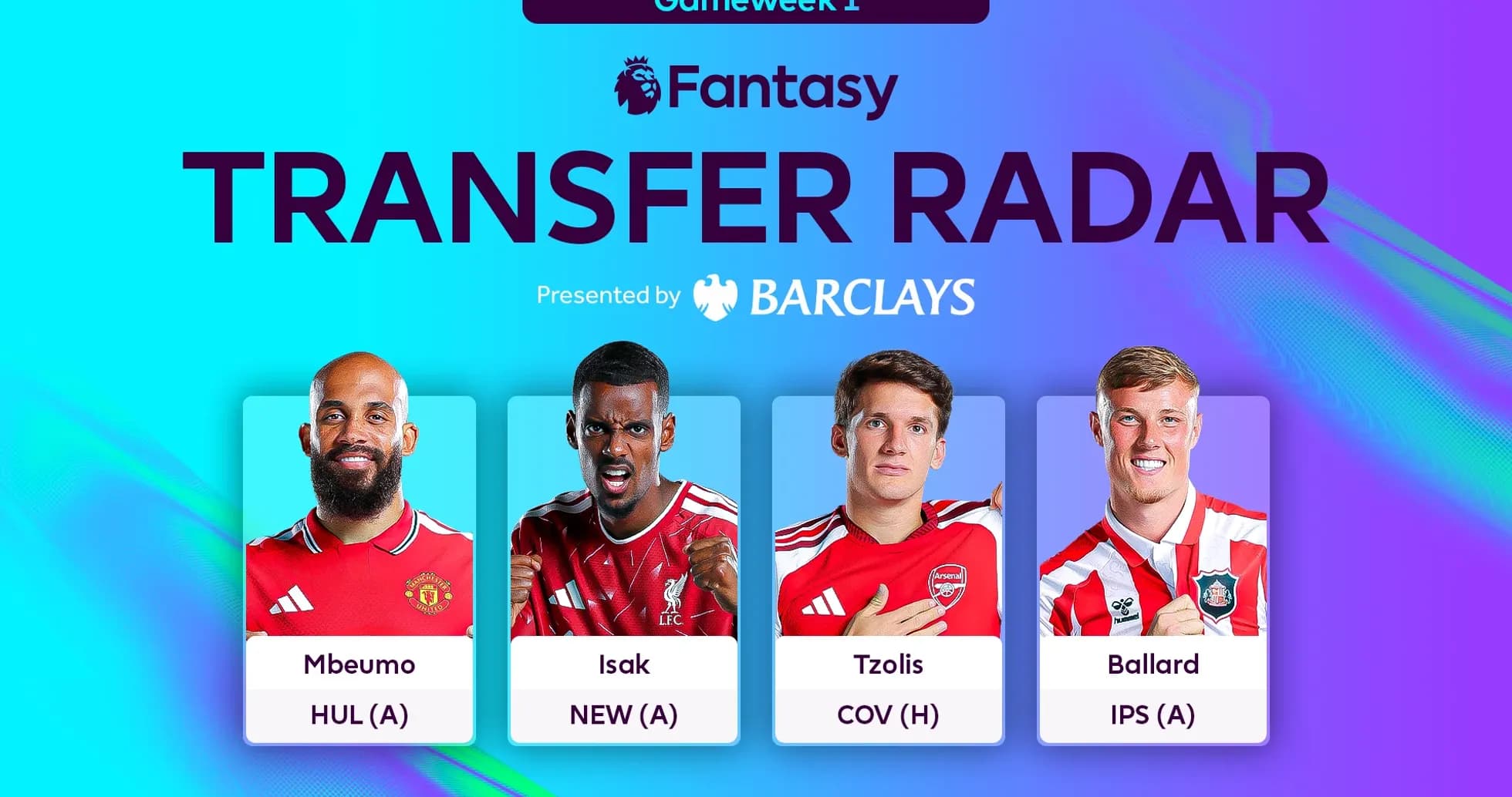 Четыре игрока Fantasy Football с клубами и матчами