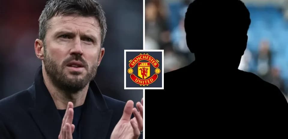 Michael Carrick with Manchester United logo background