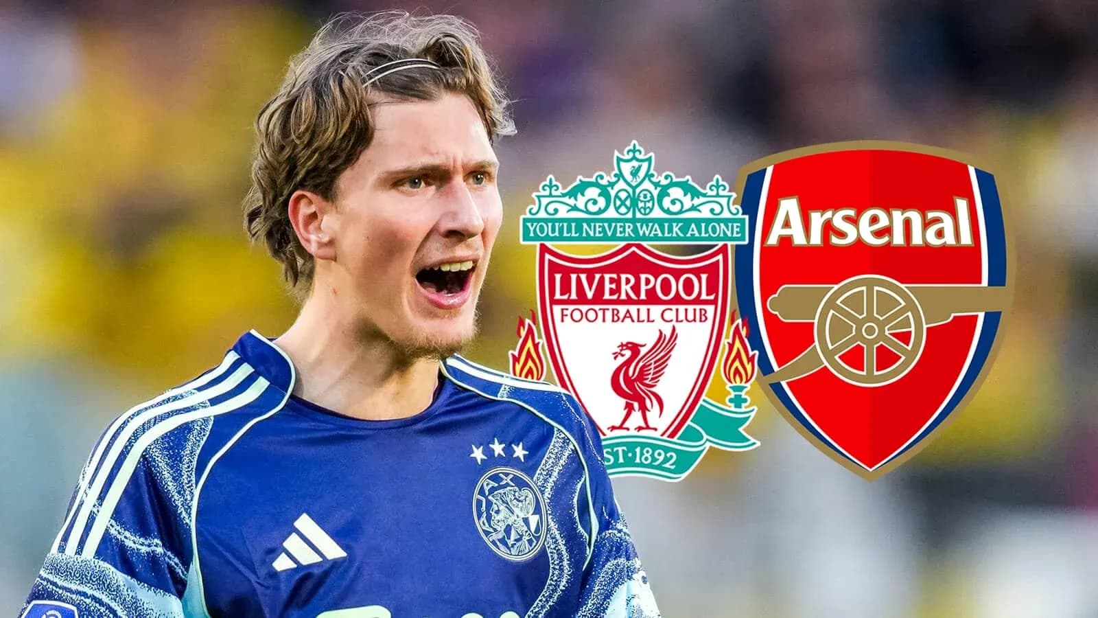 Вратарь в форме Ajax с логотипами Liverpool и Arsenal