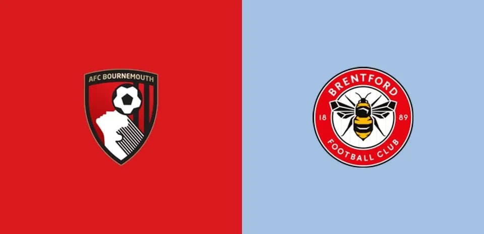 Логотипы AFC Bournemouth и Brentford на фоне Логотипы AFC Bournemouth и Brentford на фоне