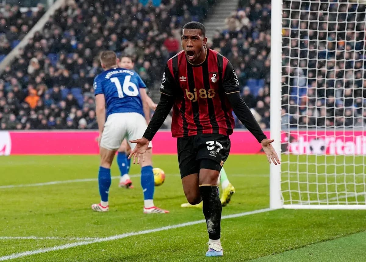 Игрок Bournemouth празднует гол на поле Игрок Bournemouth празднует гол на поле