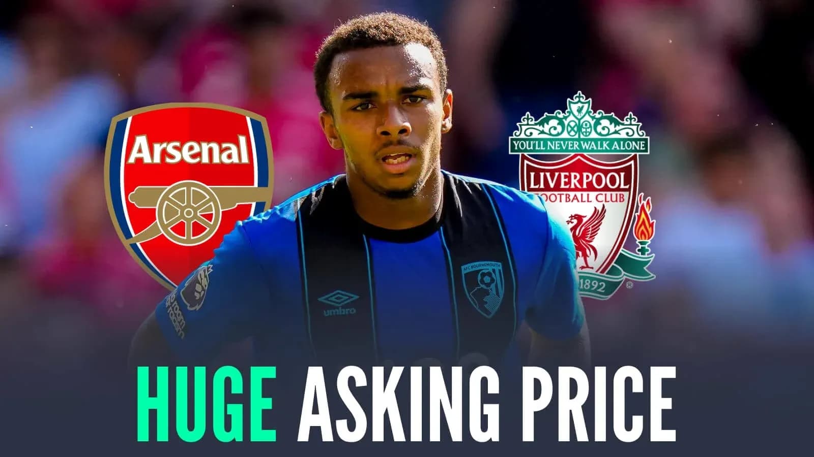 Игрок AFC Bournemouth с логотипами Arsenal и Liverpool Игрок AFC Bournemouth с логотипами Arsenal и Liverpool
