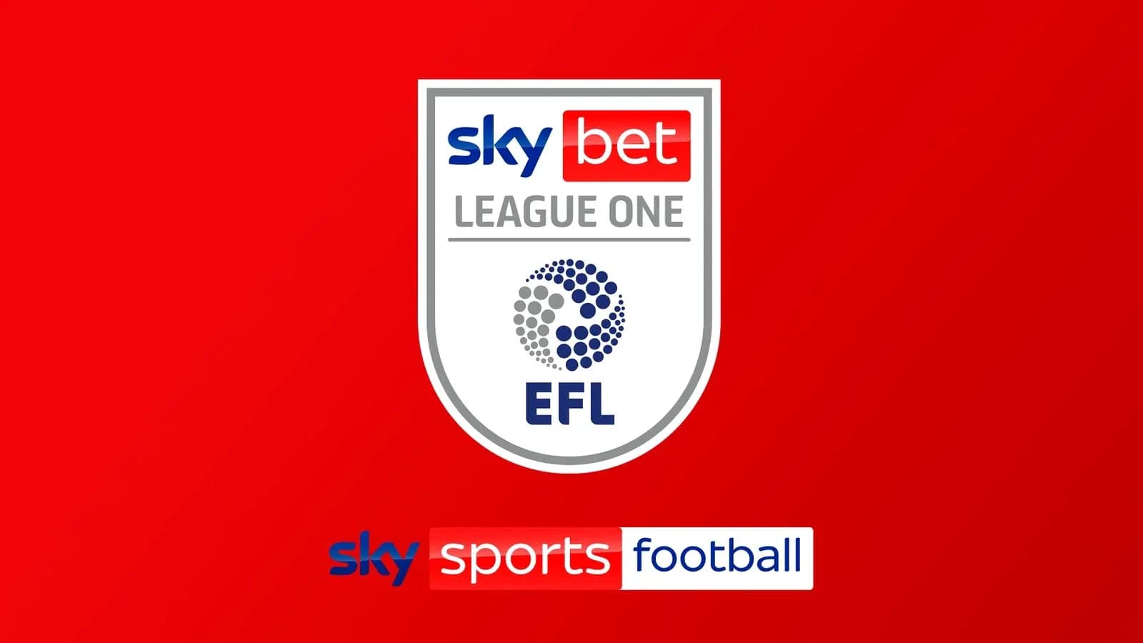 Логотип Sky Bet League One и EFL на красном фоне Логотип Sky Bet League One и EFL на красном фоне